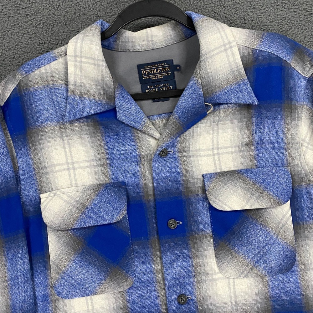 Pendleton Original Board Shirt Mens Medium Blue Shadow Plaid Loop Camp Wool